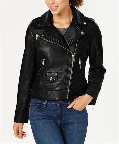 michael michael kors classic leather moto jacket|Michael Kors faux leather jacket.